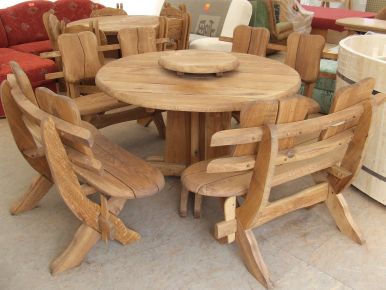 Solid oak garden/patio furniture set Country Round 4